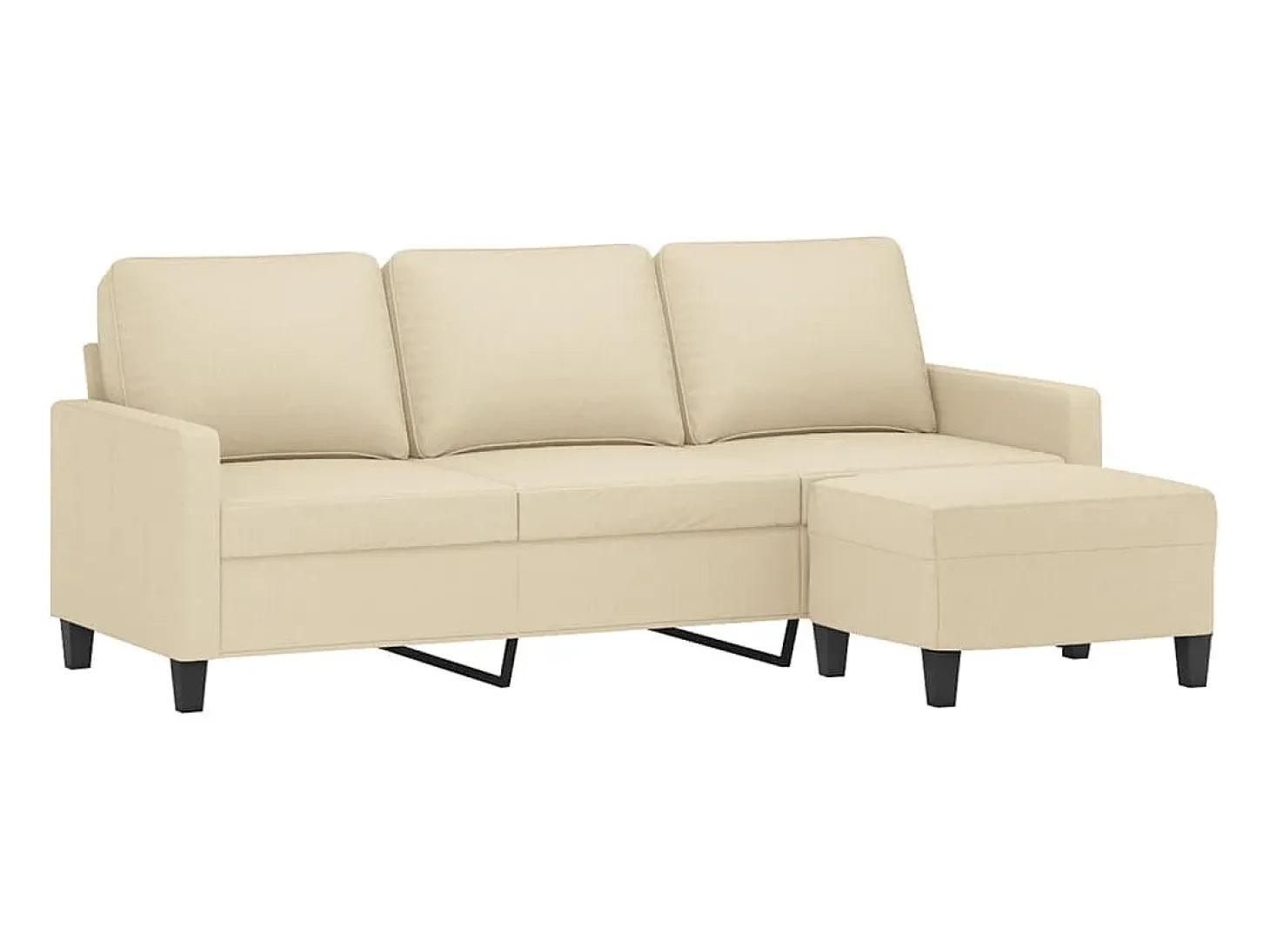 Sofá de 3 plazas con taburete de tela crema 180 cm