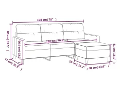 Sofá de 3 plazas con taburete de tela gris oscuro 180 cm