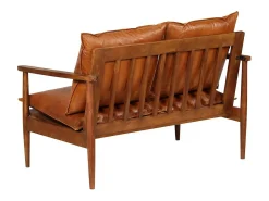 Sofá de 2 plazas cuero auténtico con madera de acacia marrón