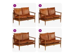 Sofá de 2 plazas cuero auténtico con madera de acacia marrón