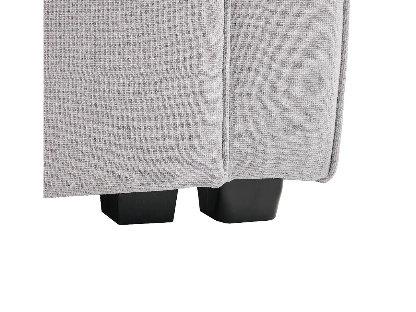 Sofá de 4 plazas de lino gris claro con puertos USB, consola y portavasos, Con cojines y reposabrazos, ideal para salón u oficina