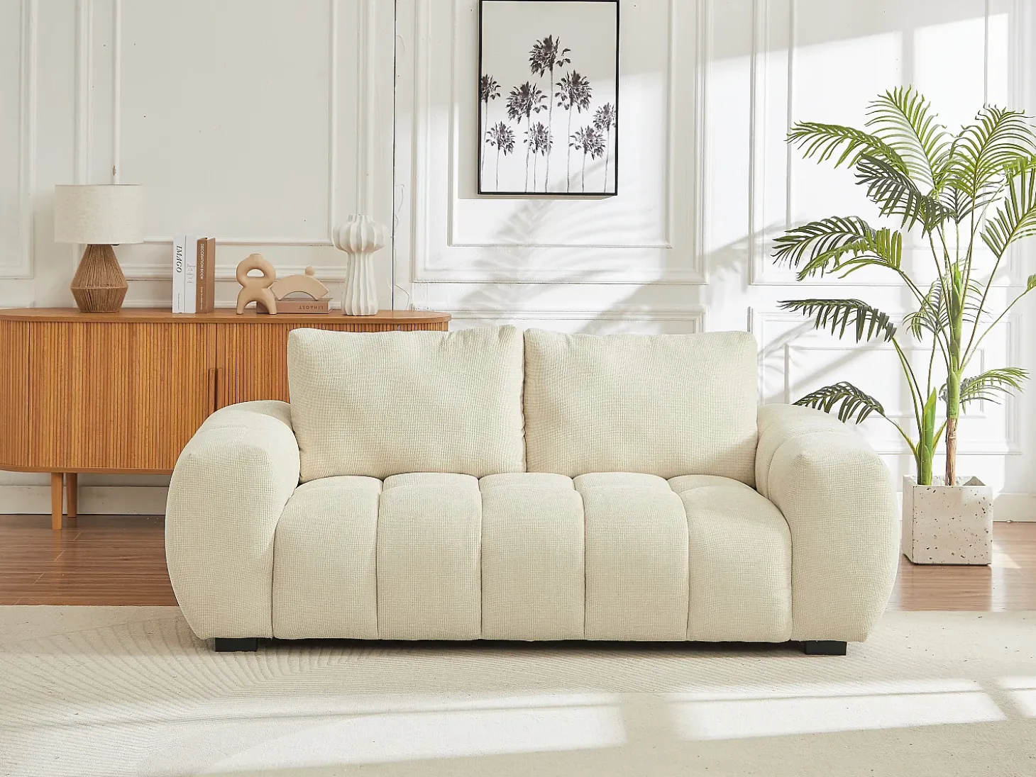 Sofá de 3 plazas de tela beige efecto acolchado estilo diseño BERENIA