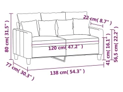 Sofá de 2 plazas de tela color crema 120 cm