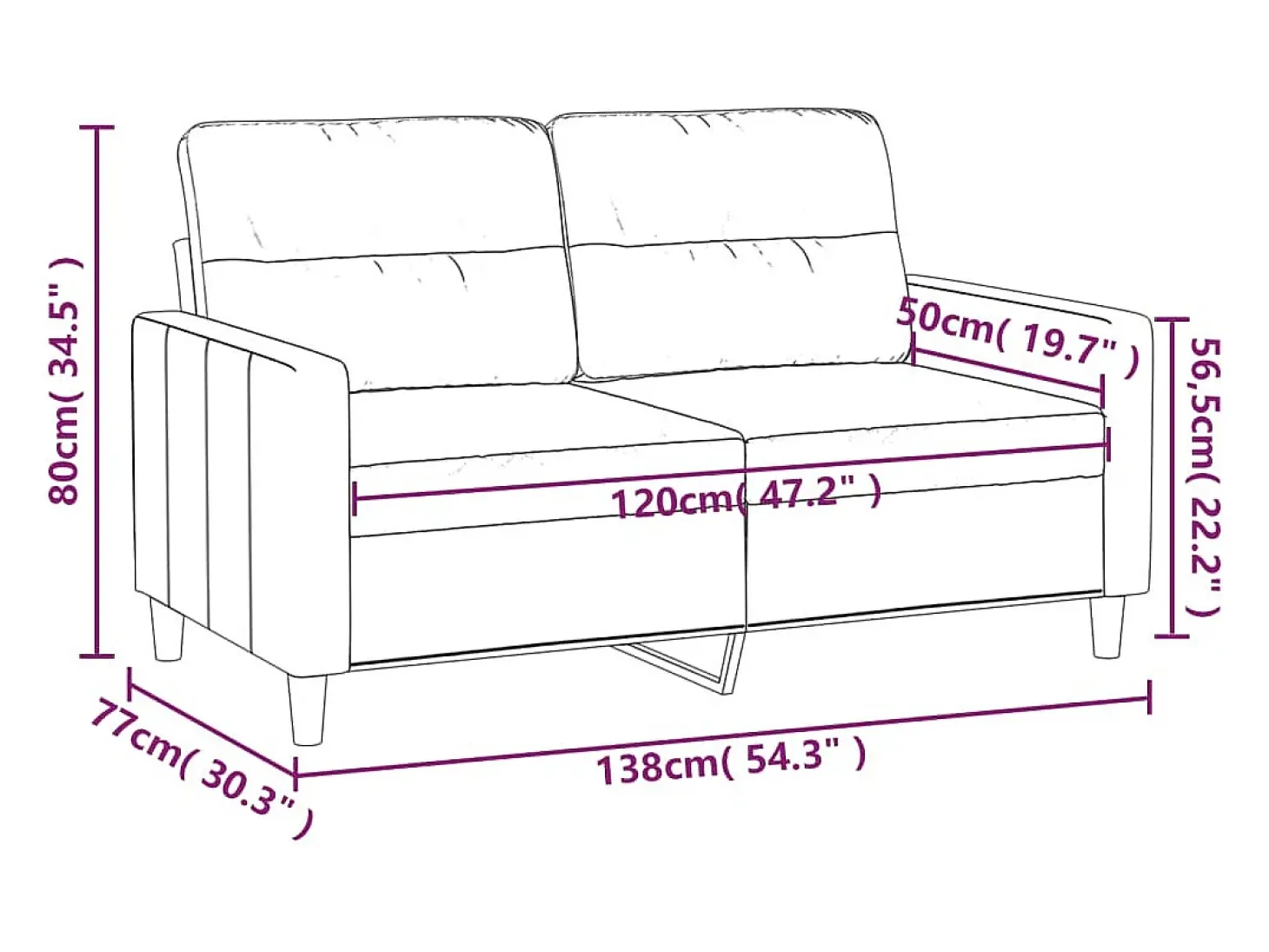 Sofá de 2 plazas de tela gris claro 120 cm