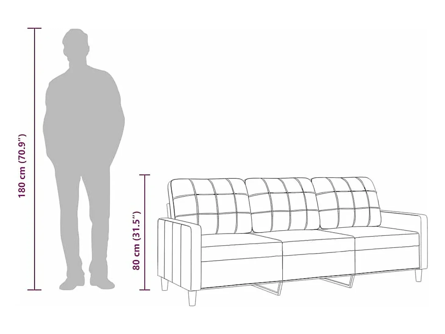 Sofá de 3 plazas de tela gris claro 180 cm