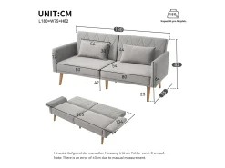 Sofá de 2 plazas de terciopelo gris, con respaldo y reposabrazos ajustables, de diseño moderno, para salón o dormitorio