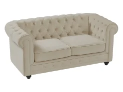 Sofá de 2 plazas de terciopelo color beige CHESTERFIELD