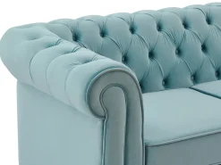 Sofá de 2 plazas de terciopelo azul pastel CHESTERFIELD