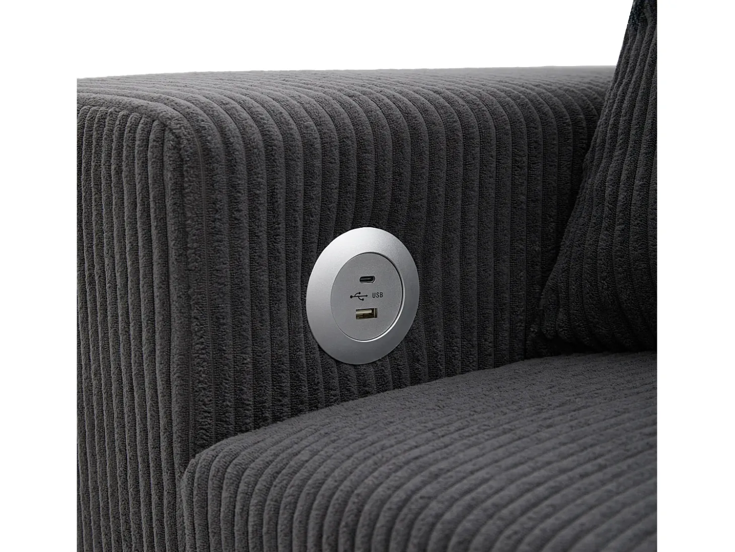Sofá de 3 plazas en L - con puertos de carga USB - con cojines - sofá angular convertible - gris