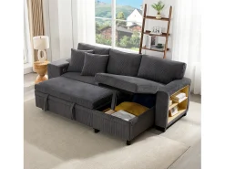 Sofá de 3 plazas en L - con puertos de carga USB - con cojines - sofá angular convertible - gris