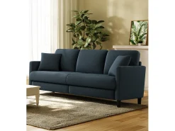 Sofá de 3 plazas en terciopelo de peluche, comodidad de sofá derecha grande en madera maciza, envejecimiento con reposabrazos, 210 x 79 x 89 cm, azul-gris