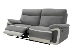 Sofá de 3 plazas relax eléctrico de terciopelo gris con bandas color crudo METTI