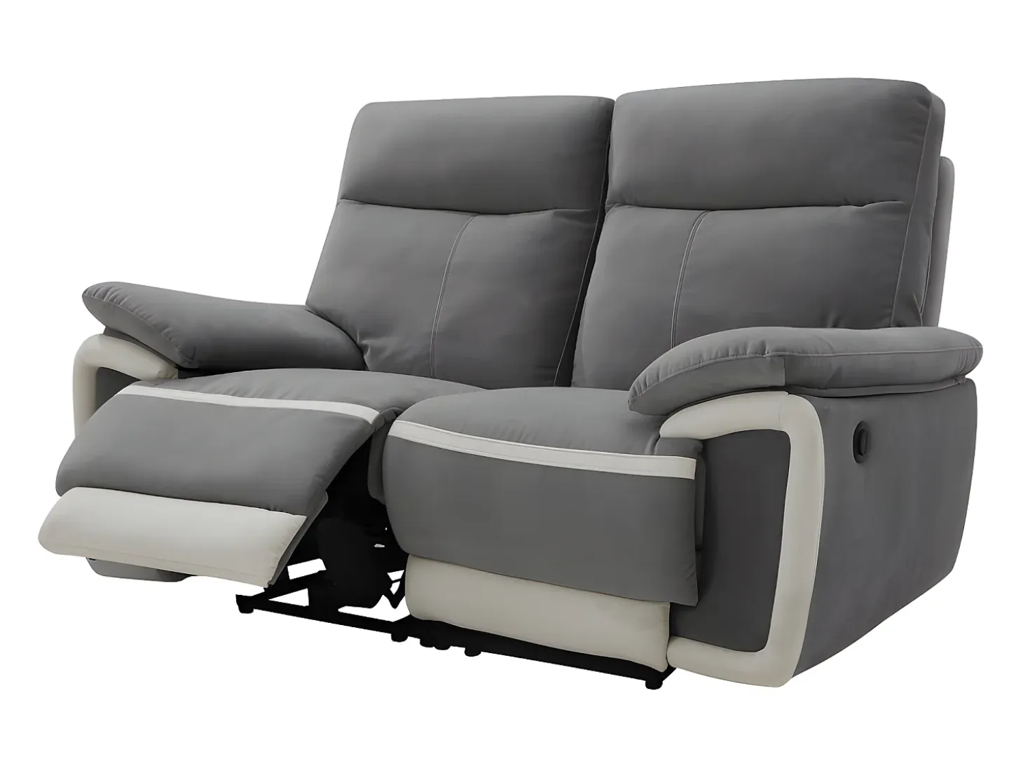Sofá de 2 plazas relax eléctrico de terciopelo gris con bandas color crudo METTI