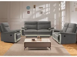 Sofá de 2 plazas relax eléctrico de terciopelo gris con bandas color crudo METTI