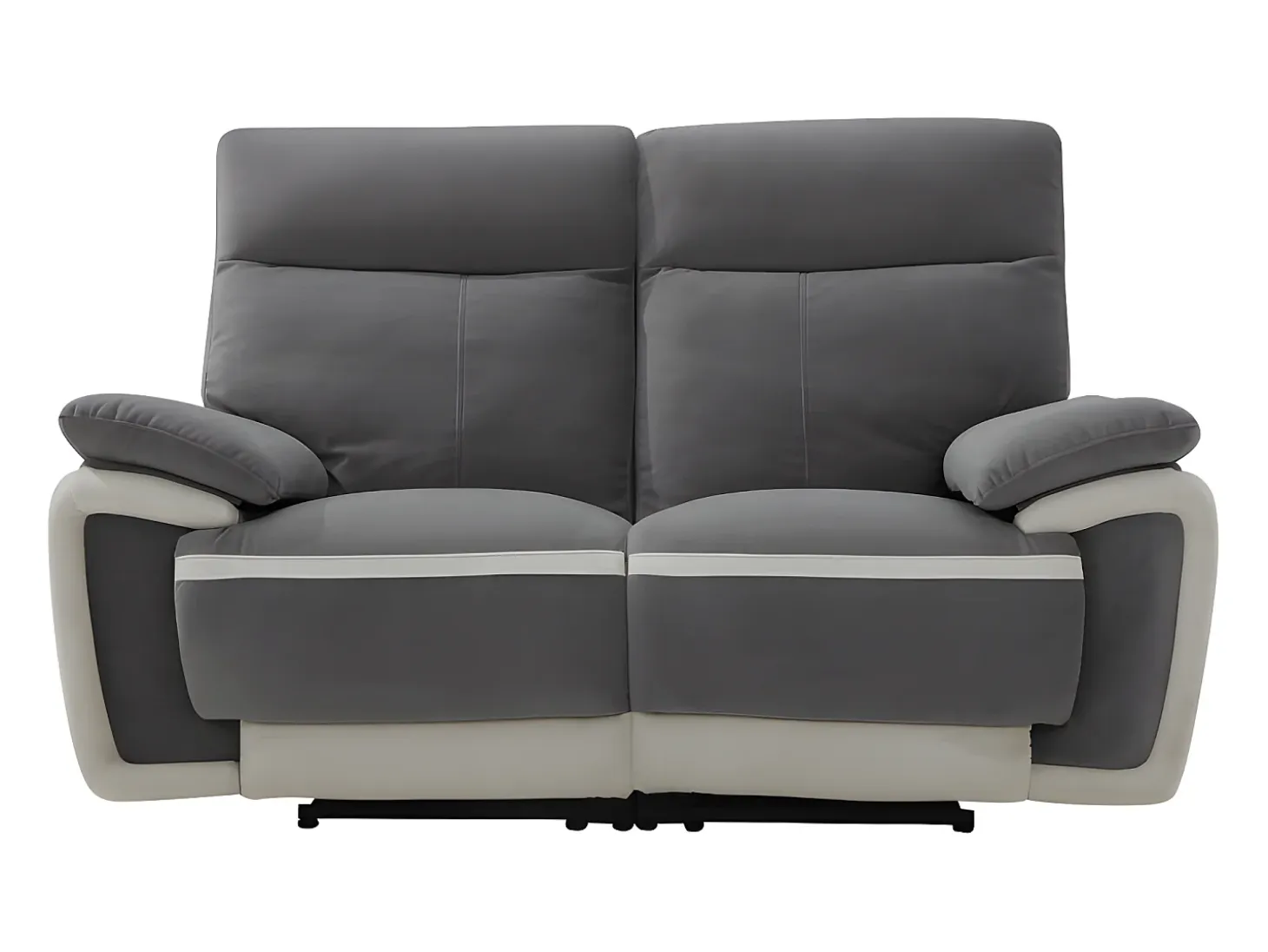Sofá de 2 plazas relax eléctrico de terciopelo gris con bandas color crudo METTI