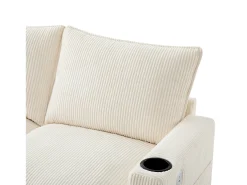 Sofá de 4 plazas, sofá esquinero con espacio de almacenamiento, portavasos y puerto USB - Pana beige