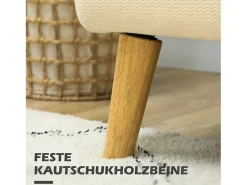 Sofá de 2 plazas, terciopelo grueso, patas de madera, color crema (130x74x79 cm)
