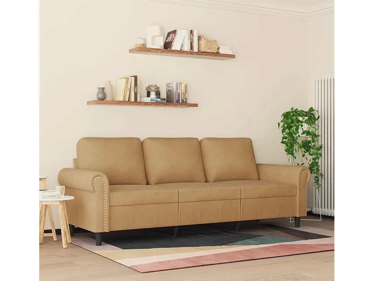 Sofá de 3 plazas terciopelo marrón 180 cm