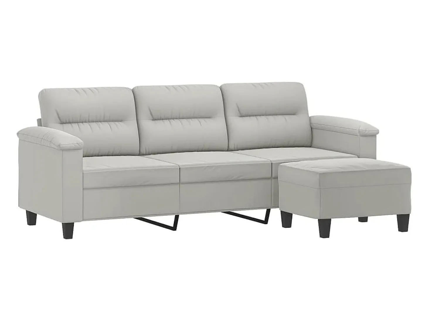Sofá de 3 plazas y taburete tela microfibra gris claro 180 cm