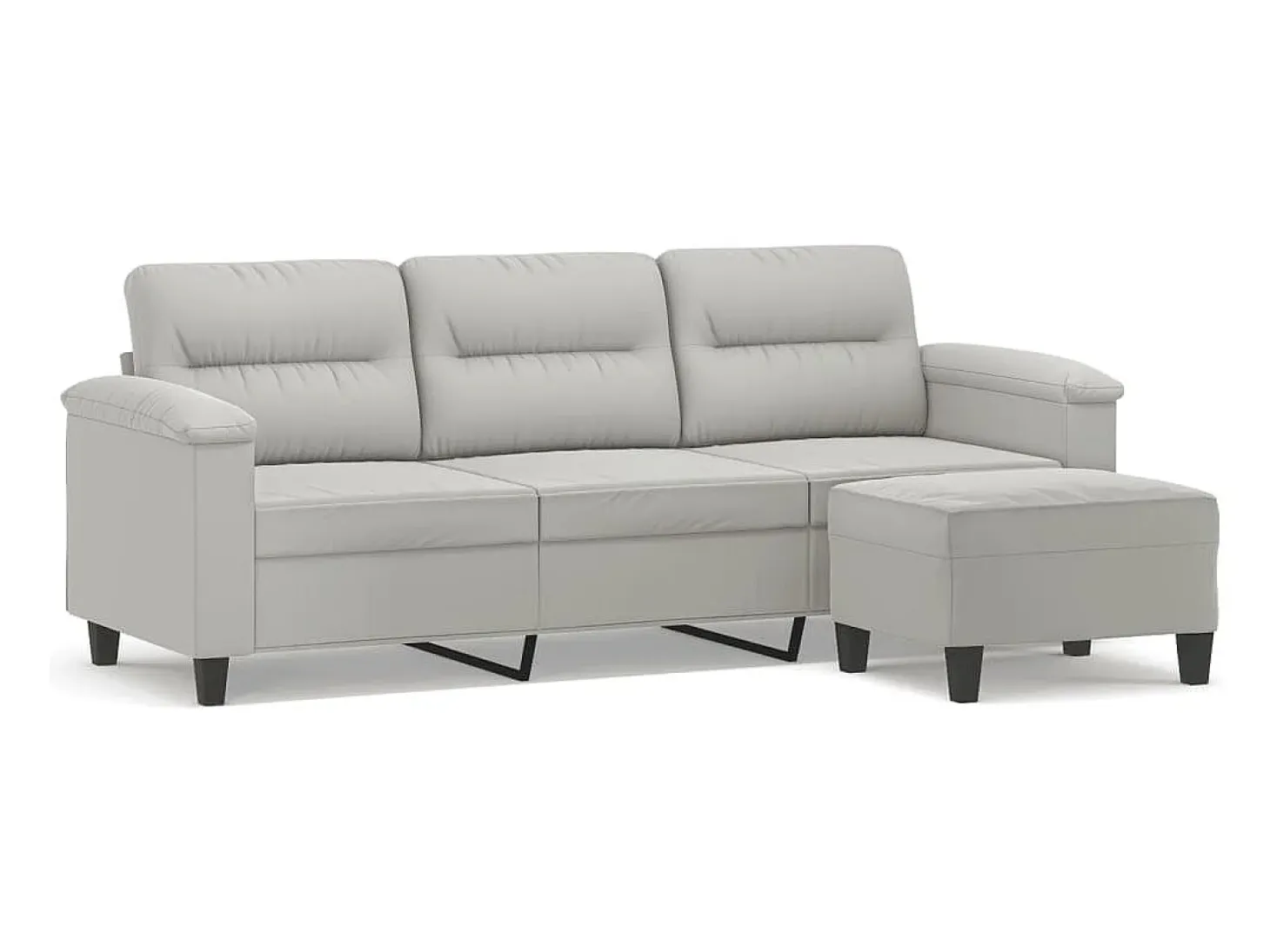 Sofá de 3 plazas y taburete tela microfibra gris claro 180 cm