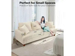 Sofá de 3 puentes en terciopelo beige, sofá recto grande, asientos profundos adicionales de 53 cm, con 2 almohadas - 220x76x84cm