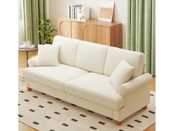 Sofá de comodidad de 3 salones, tela de oruga, con reposabrazos, cojines y 2 almohadas, carga máxima 365 kg - 220x76x86 cm