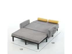 Sofá de dos plazas de pana gris con almacenamiento integrado