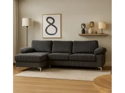 Sofá de esquina 4-5 plazas con chaise longue izquierda de terciopelo acanalado gris antracita GALWAY