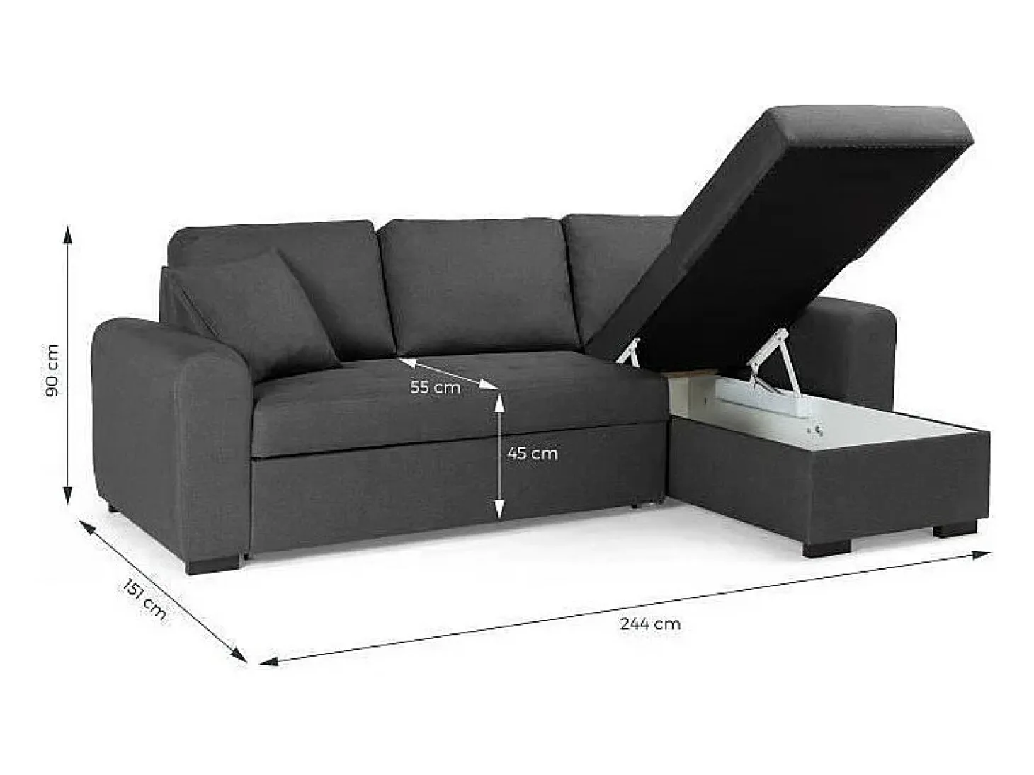 Sofá de esquina convertible reversible 4 plazas gris contemporáneo Hamilton