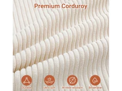 Sofá de esquina izquierda modular 3 plazas en pana, con 2 cojines, chaise longue 70x125cm, Beige