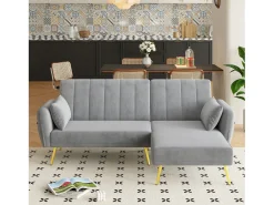 Sofá de esquina moderno en L - 3 plazas - respaldo plegable - Terciopelo - Gris