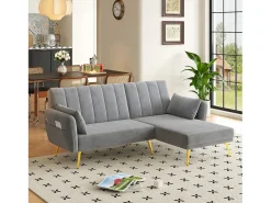 Sofá de esquina moderno en L - 3 plazas - respaldo plegable - Terciopelo - Gris