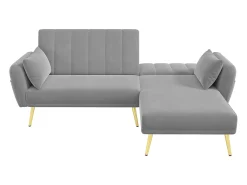 Sofá de esquina moderno en L - 3 plazas - respaldo plegable - Terciopelo - Gris