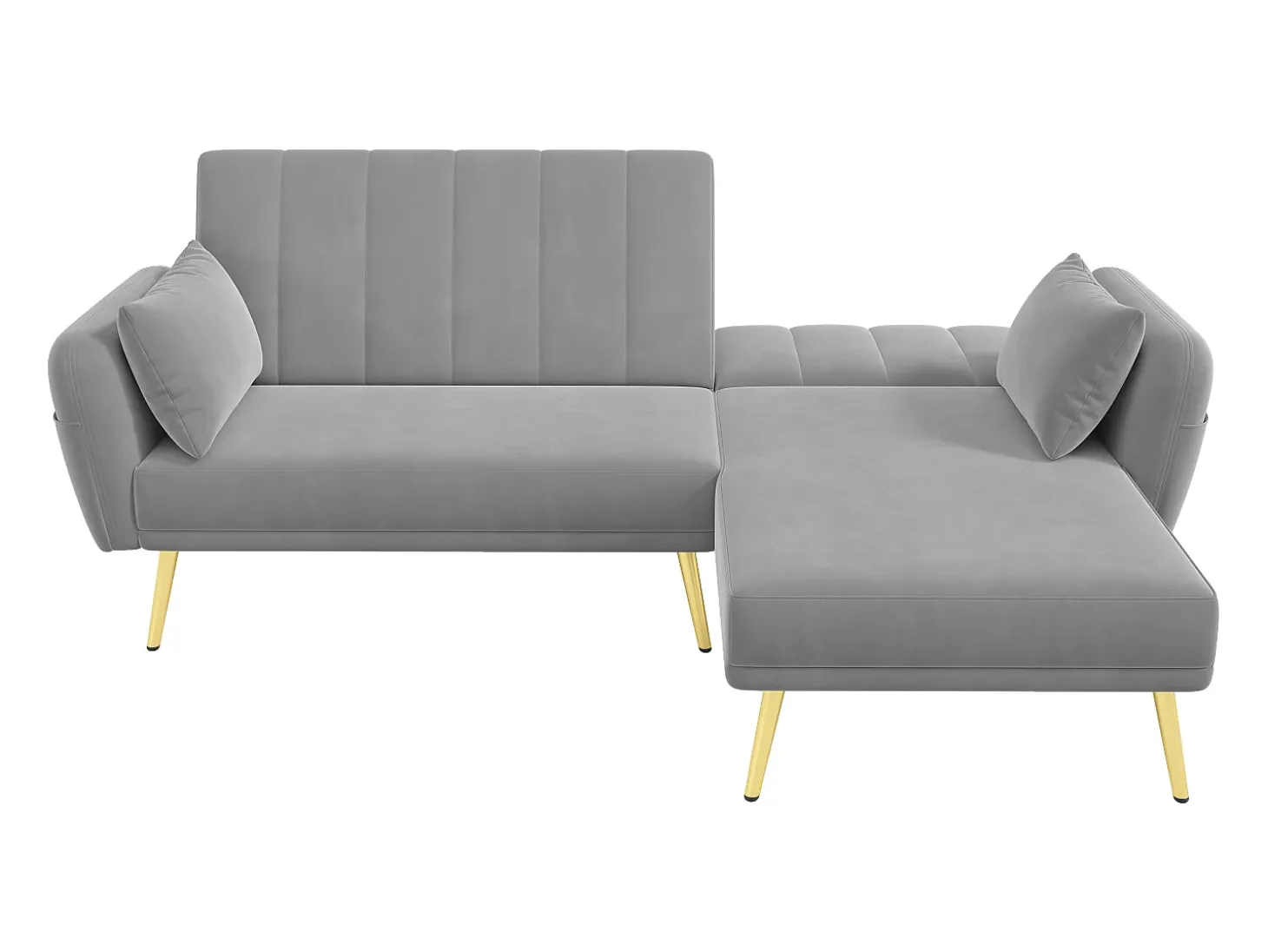 Sofá de esquina moderno en L - 3 plazas - respaldo plegable - Terciopelo - Gris