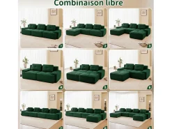 Sofá de Esquina Modular en Pana, con 2 otomanas y 2 cojines, 204x177x69cm, Verde