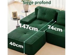 Sofá de Esquina Modular en Pana, con 2 otomanas y 2 cojines, 204x177x69cm, Verde