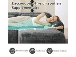 Sofá de Esquina Modular en tela peluche, con 2 poufs y 2 cojines, 204x179x73cm, Gris