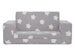 Sofá de niños de 2 plazas felpa suave gris claro con estrellas ES202039
