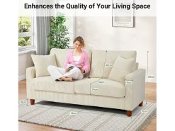 Sofá de terciopelo acanalado de 2 a 2 años, sofá derecha acolchado moderno grande con asientos extra profundos de 56 cm - 2 cojines - 178x76x89cm - beige