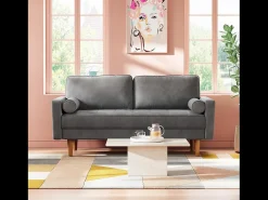Sofá de terciopelo gris de 2 salones modernos, reposabrazos acolchados, madera maciza, madera blanda, 143x77x86cm