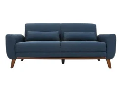 Sofá diseño 3 plazas tejido azul patas roble EKTOR