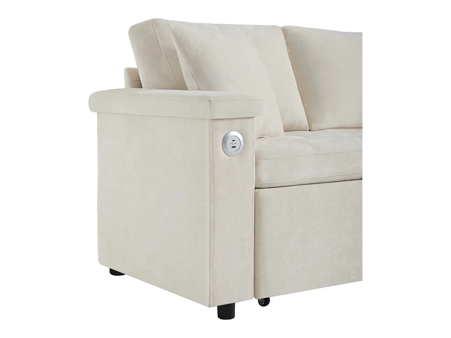 Sofá en L con sofá cama nido - con espacio de almacenamiento - carga USB - 2 cojines - Beige