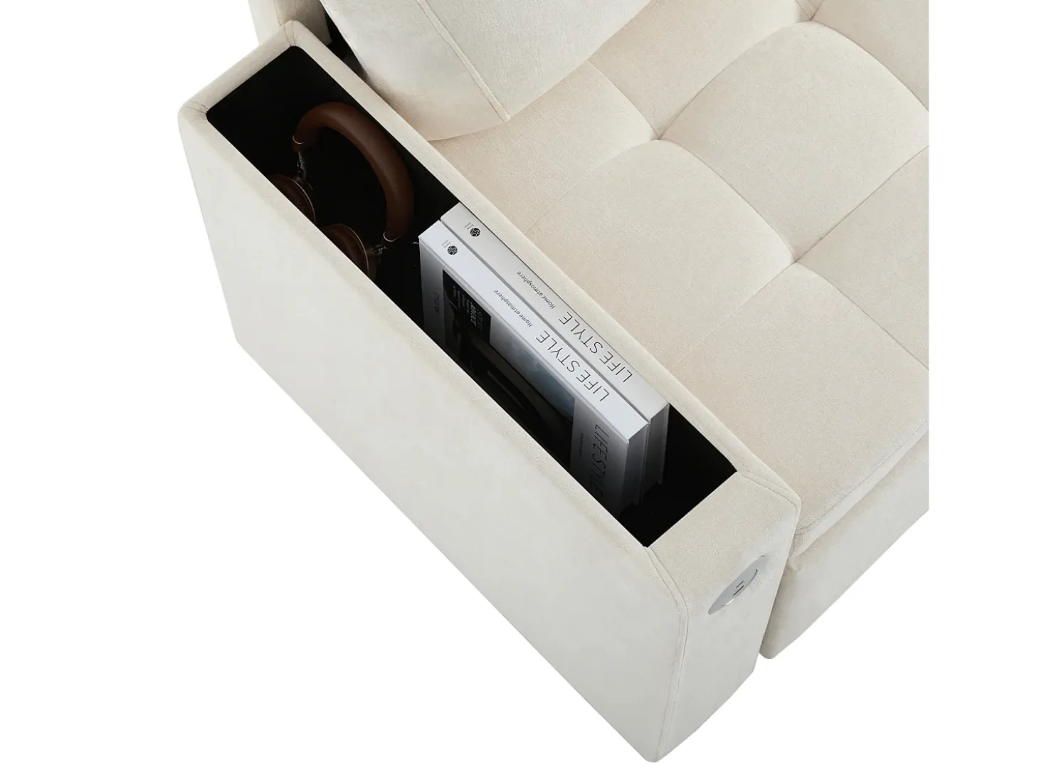 Sofá en L con sofá cama nido - con espacio de almacenamiento - carga USB - 2 cojines - Beige