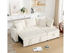 Sofá en L con sofá cama nido - con espacio de almacenamiento - carga USB - 2 cojines - Beige
