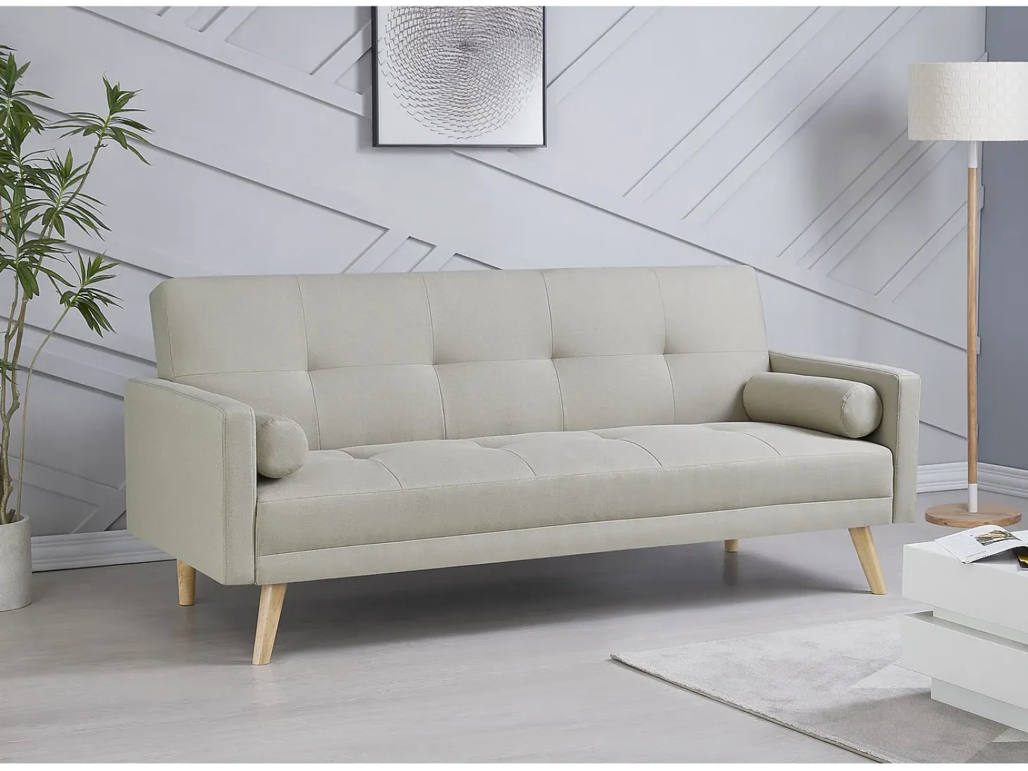 Sofá escandinavo convertible 3 plazas de tela beige WOODEN