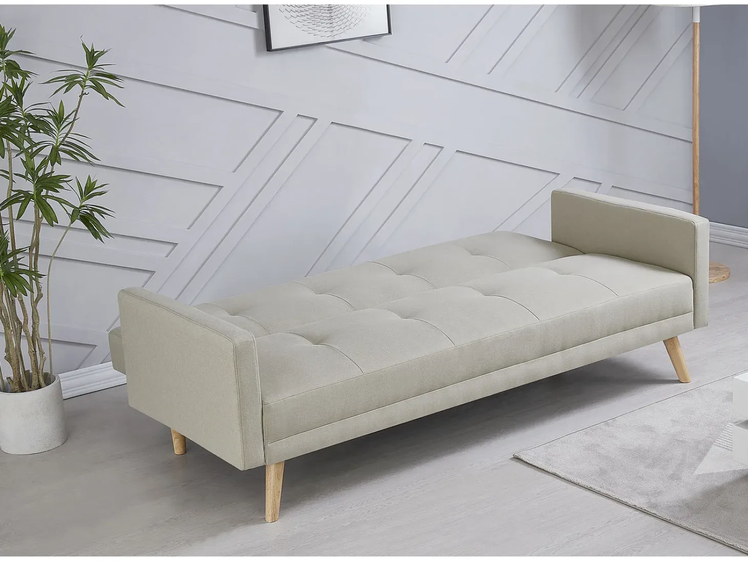 Sofá escandinavo convertible 3 plazas de tela beige WOODEN