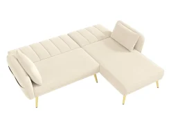 Sofá esquinero beige - Sofá de 3 plazas con respaldo ajustable en 3 posiciones y bolsillos laterales - Terciopelo
