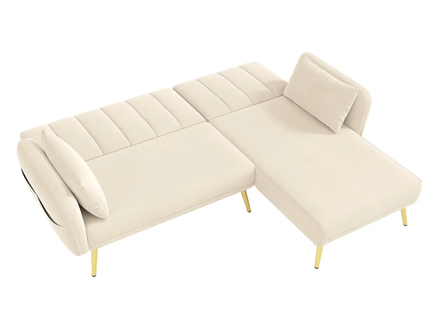 Sofá esquinero beige - Sofá de 3 plazas con respaldo ajustable en 3 posiciones y bolsillos laterales - Terciopelo