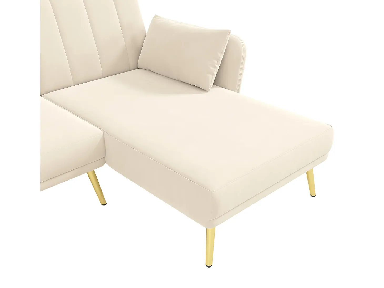 Sofá esquinero beige - Sofá de 3 plazas con respaldo ajustable en 3 posiciones y bolsillos laterales - Terciopelo