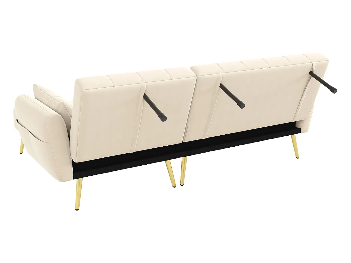 Sofá esquinero beige - Sofá de 3 plazas con respaldo ajustable en 3 posiciones y bolsillos laterales - Terciopelo